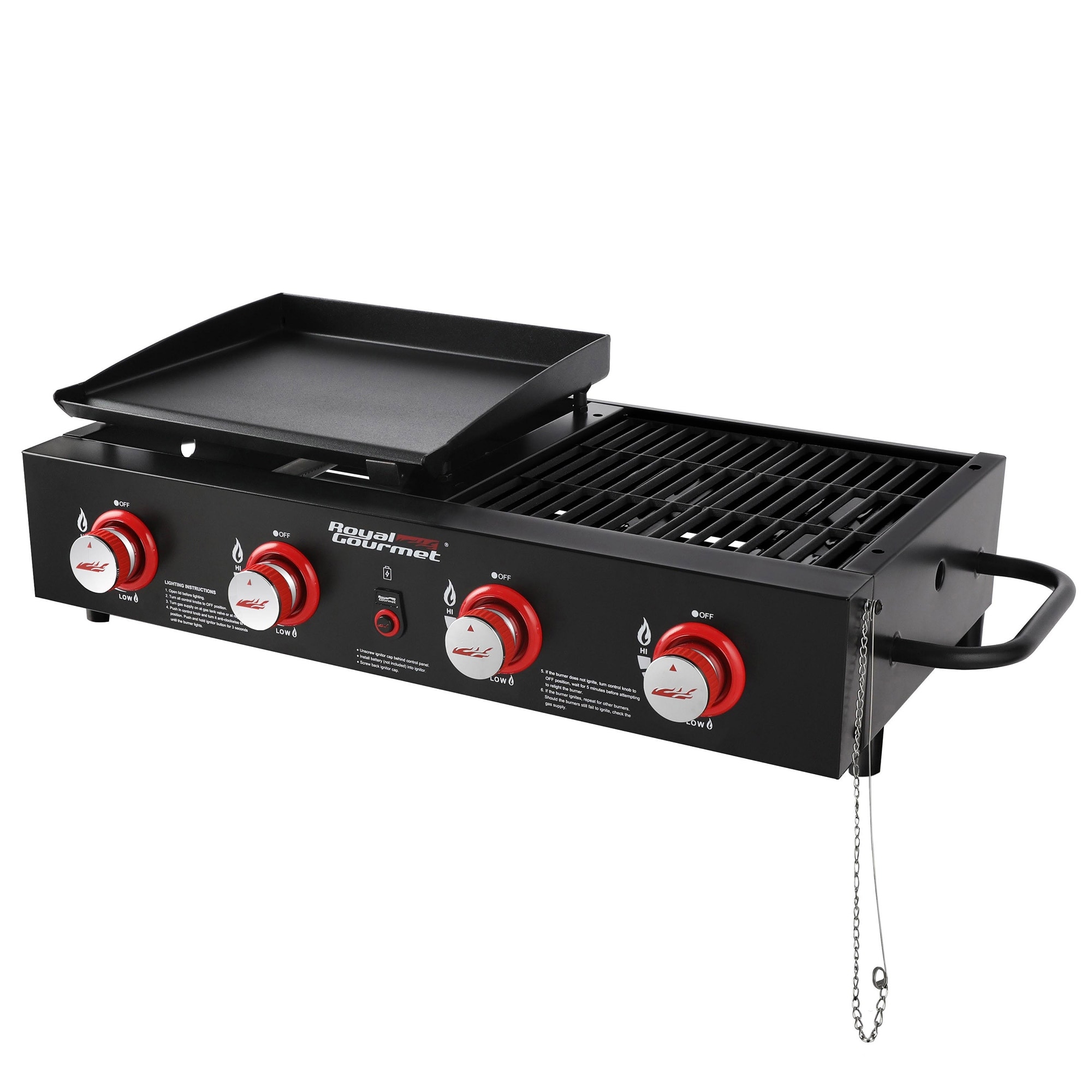 Royal Gourmet GD4002T 4-Burner Portable Grill & Griddle Combo, for Outdoor Cooking, 40,000 BTU, Black