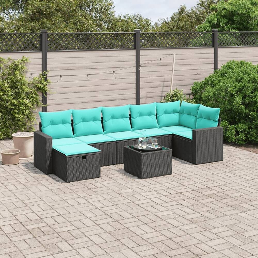 vidaXL Patio Sofa Set with Cushions Outdoor Conversation Furniture Poly Rattan - 24.4" x 24.4" x 27.2"