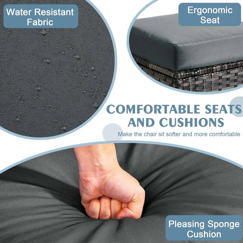 Outdoor Patio PE Wicker Ottoman with Cushion Set of 2