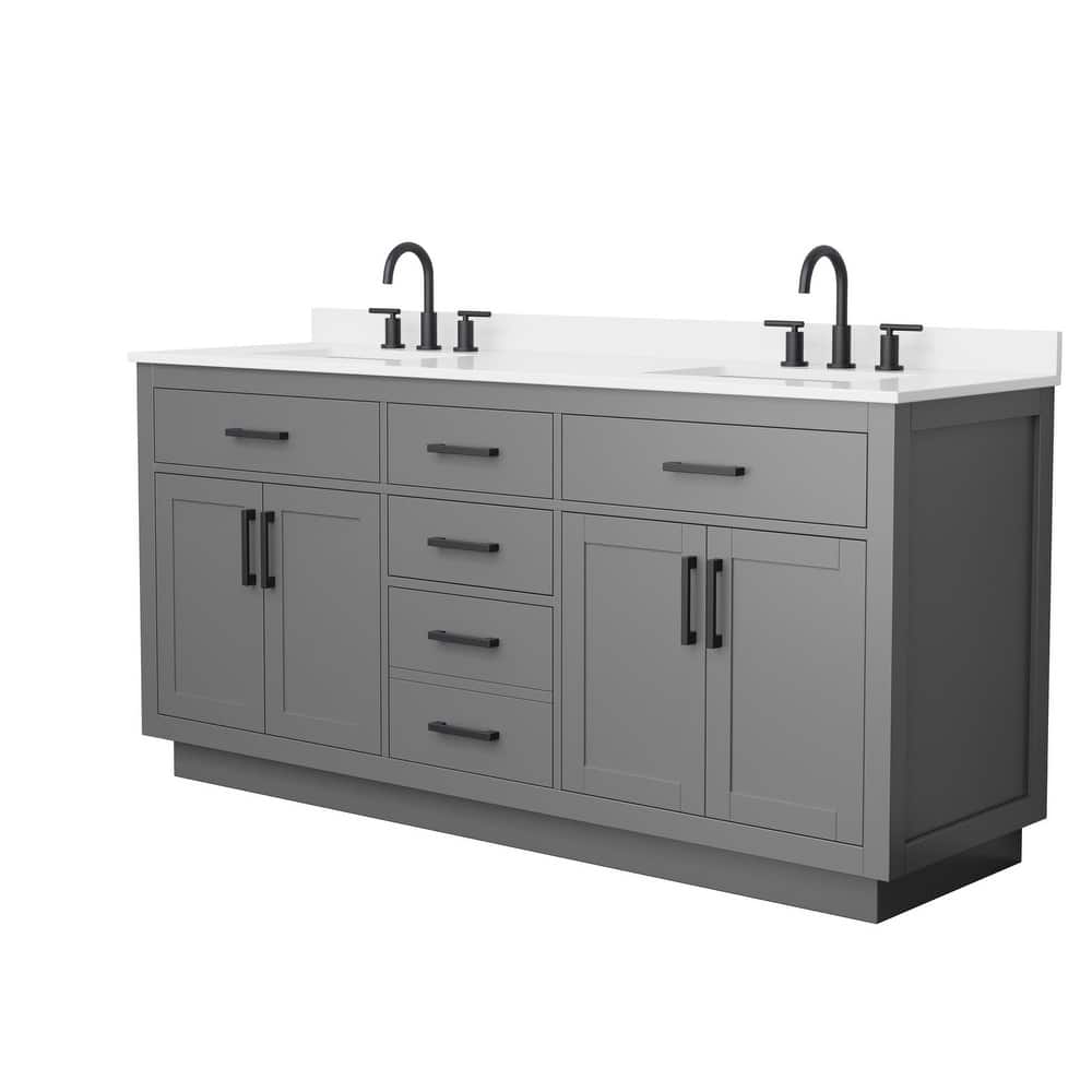 Beckett TK 72-inch Double Vanity, 3 Hole Quartz Top