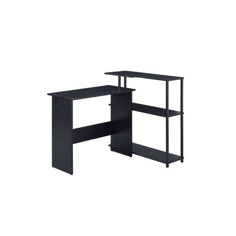 Rustic Writing Desk Black - Home Office Desk with Bookshelf Storage