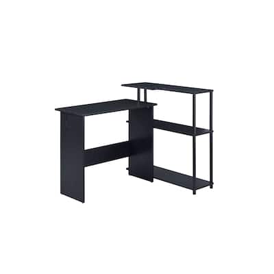 Rustic Writing Desk Black - Home Office Desk with Bookshelf Storage