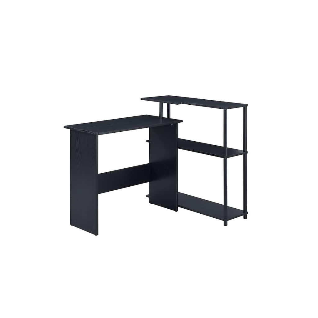 Rustic Writing Desk Black - Home Office Desk with Bookshelf Storage