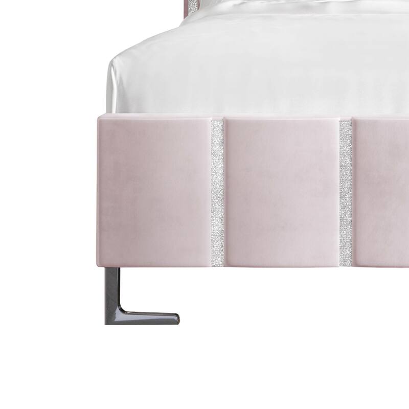 CraftPorch Luxurious Crystal Diamond Strip Velvet Upholstered Bed