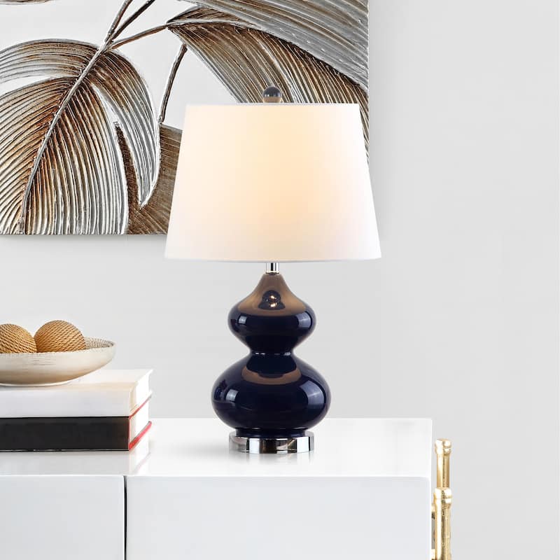 SAFAVIEH Lighting 24-inch Eva Double Gourd Glass Navy Table Lamp (Set of 2) - 14"x14"x24"