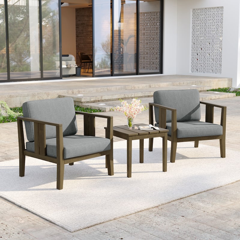 Casual 29"W Outdoor Patio Armchair Set In Solid Teak Wood with Cushion - Natural Wood - Grey