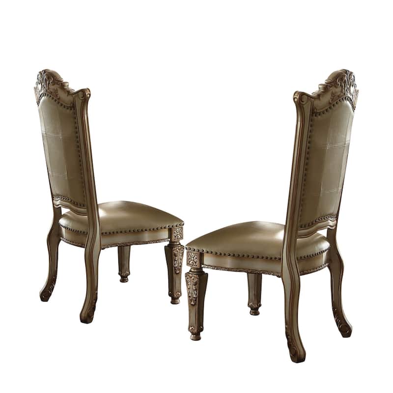 HomeRoots Set of Two Tufted Bone and Brass Upholstered Faux Leather And Wood Dining Side Chairs