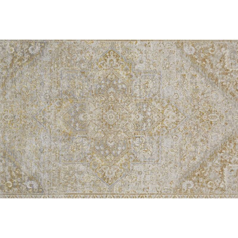Grand Bazaar Tripoli Machine Made Oriental Modern Area Rug - 2'10" x 7'10" - Ivory/Gold