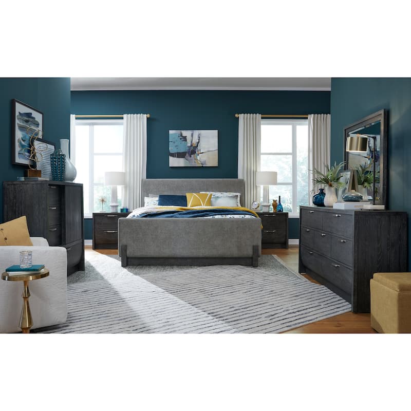 Magnussen Home Kinsley Black Heron Upholstered Panel Bed