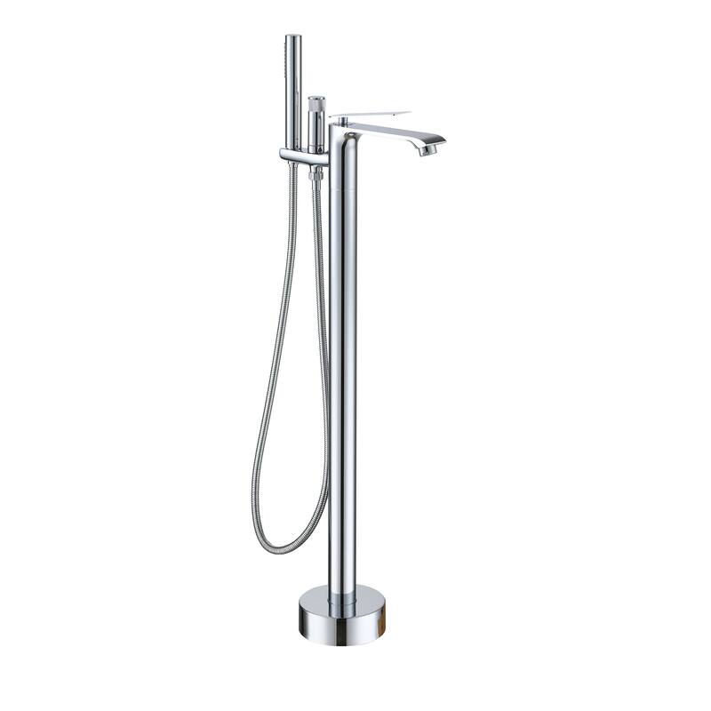 CASAINC Single-Handle Freestanding Floor-Mount Roman Tub Faucet Bathtub Filler with Handheld Shower - Chrome Plated