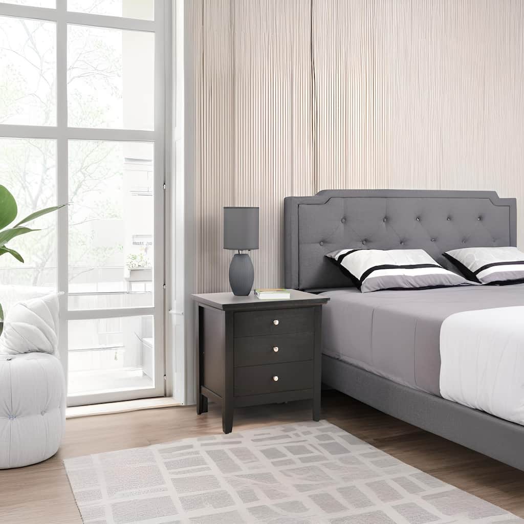 Modern Black Nightstand with Three Spacious Drawers