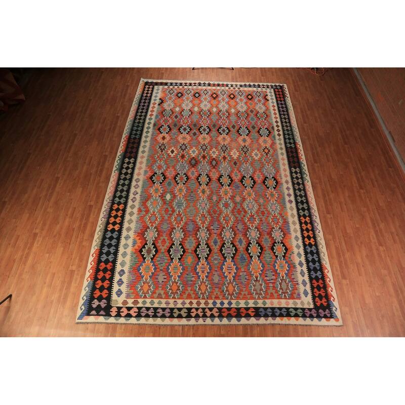 Southwestern Kilim Oriental Large Rug Hand-Woven Wool Carpet - 10'5"x 15'9"