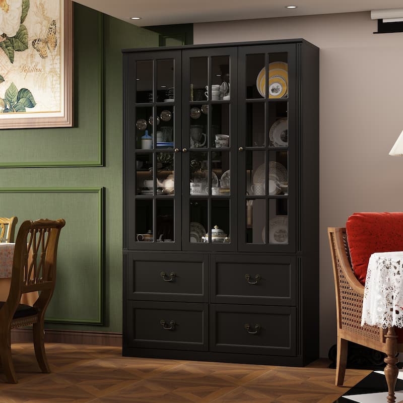 Modular Glass Doors Display Cabinet Combo Bookcase Home Office Pantry