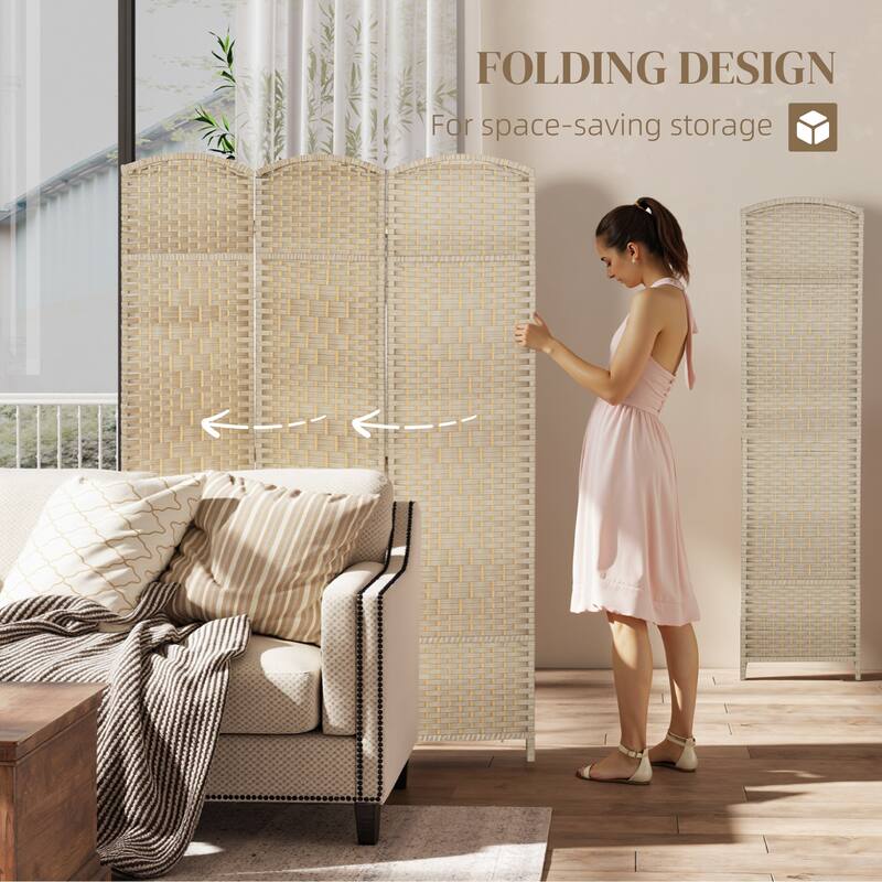 HOMCOM 3 Panel Room Divider, 6' Tall Folding Privacy Screen, Hand-Woven Freestanding Wall Partition