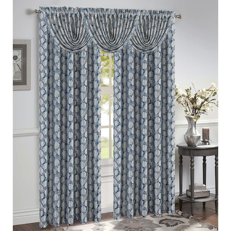 Margie Jacquard Rod Pocket Window Panel, 54x84 Inches - Blue
