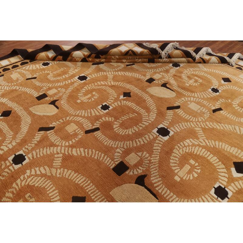 All-Over Nepalese Oriental Large Rug Hand-knotted Wool Carpet - 10'9" x 15'0"