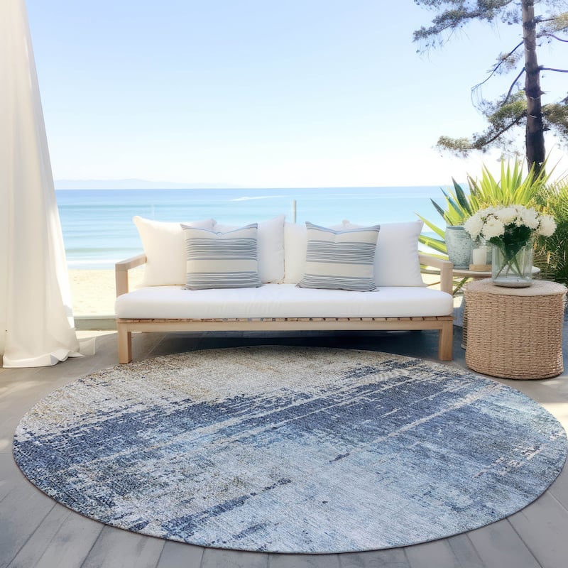 Machine Washable Indoor/ Outdoor Chantille Modern Ombre Rug - Navy - 8' x 8'