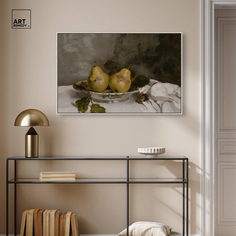 Two Pears in a Silver Bowl Canvas by Art Remedy