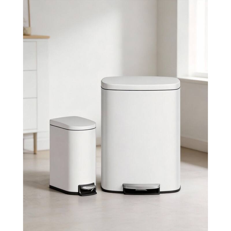 Kitchen Trash Can Combo Set, 13.2 & 2.6 Gallon - White