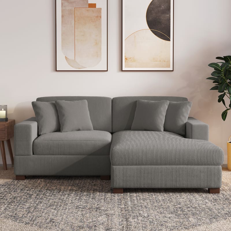 Modern L-Shaped Corduroy Modular Sectional Couch Sofa with Pillows