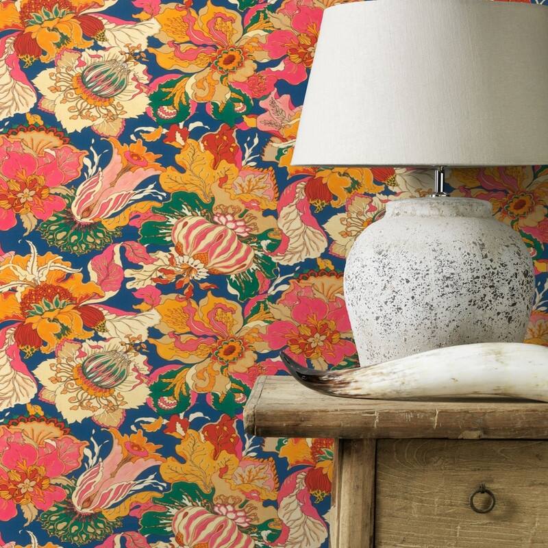 Rasch Odisha Orange Jacobean Floral Wallpaper