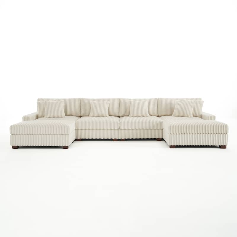 Anne 150" W Upholstered Plush Corduroy Modular Sectional Sofa