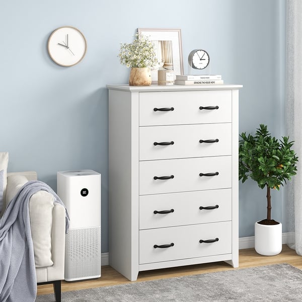 Tall Storage Dresser with 5 Pull-out Drawers for Bedroom Living Room, White