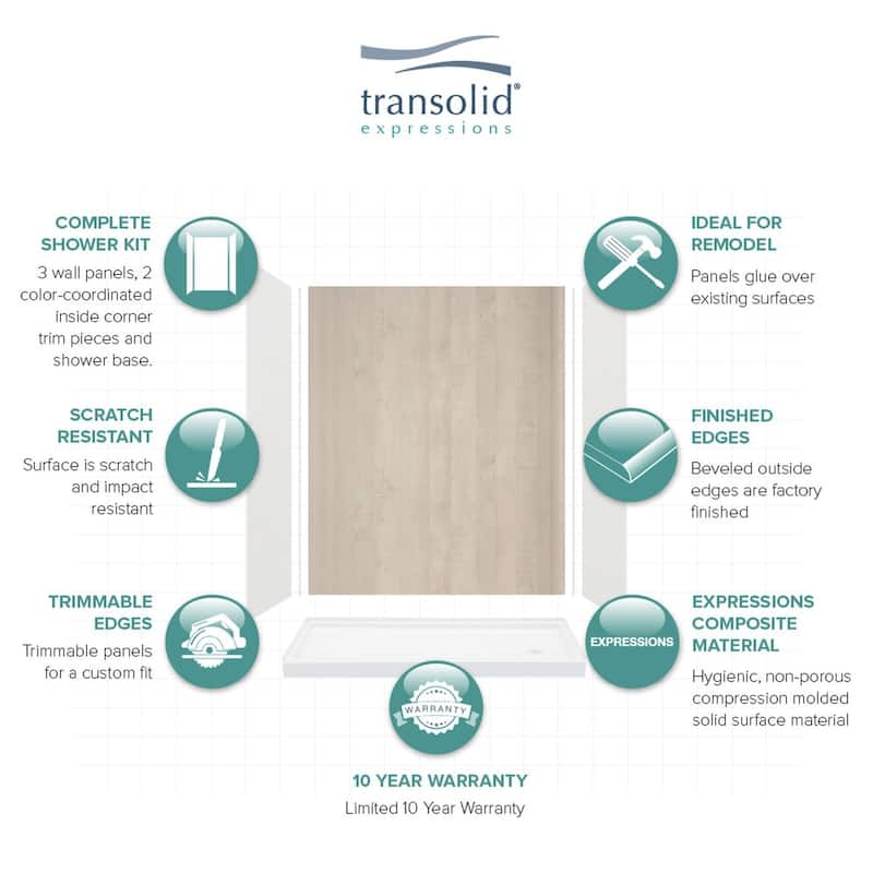 Transolid Expressions 60-in X 32-in X 72-in Glue to Wall Shower Kit - 32" x 60" x 72"