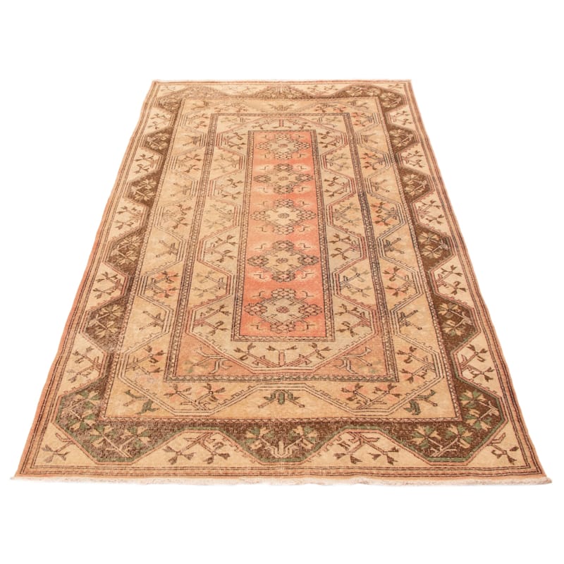 ECARPETGALLERY Hand-knotted Antalya Vintage Salmon Wool Rug - 5'6 x 10'4