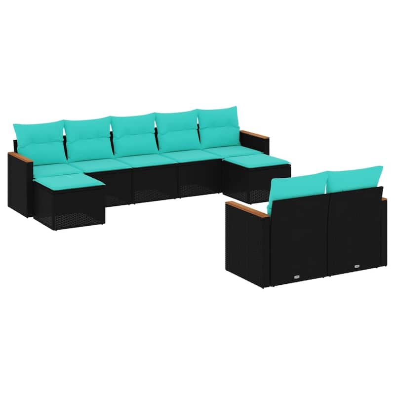 vidaXL 9 Piece Patio Sofa Set with Cushions Black Poly Rattan