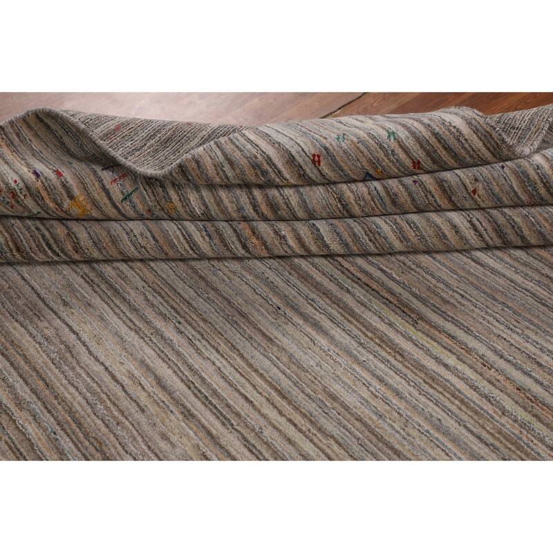 Earth Tone Gabbeh Indian Square Area Rug Hand-Knotted Wool Carpet - 8'2" X 7'11"