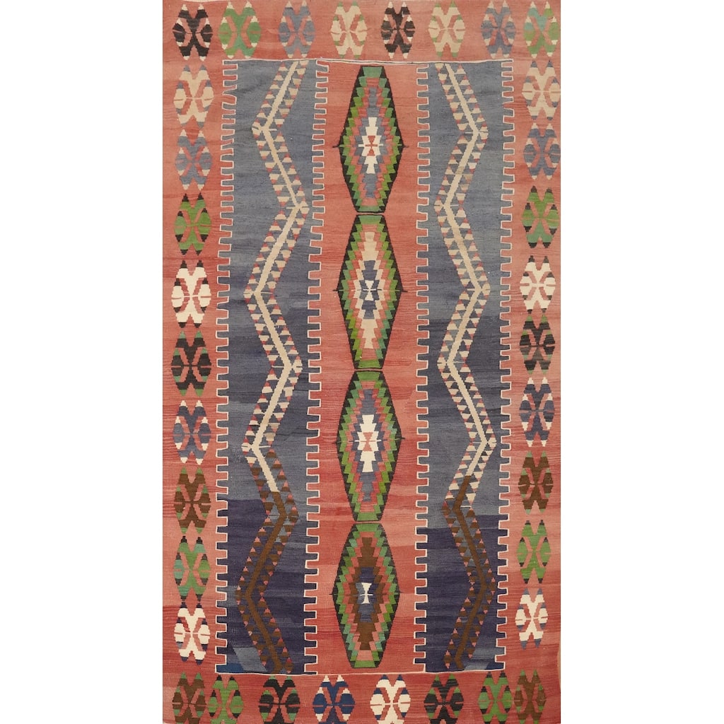 Hand Woven Oriental 100% Wool Carpet Southwestern Tribal Oranges & Rust Kilim Area Rug - 9' 3'' X 5' 1''