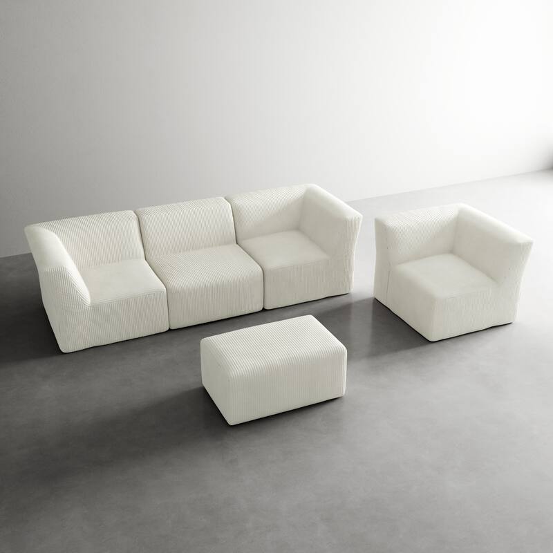 5-Pieces Modular Corduroy Sectional Sofa with Removable Ottoman