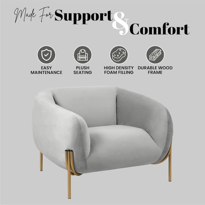 Zuno Mid Century Modern Upholstered Accent Armchair with Gold Metal Base, Plush Foam Cushioning, and Easy Assembly Design