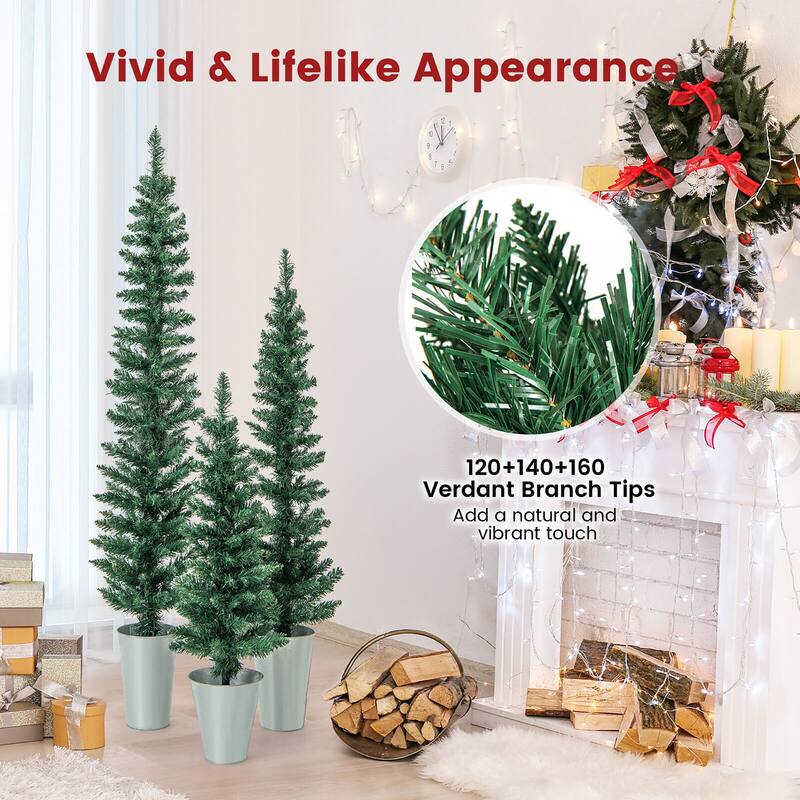 Gymax Potted Artificial Christmas Tree Set of 3 with 3/4/5 FT Faux