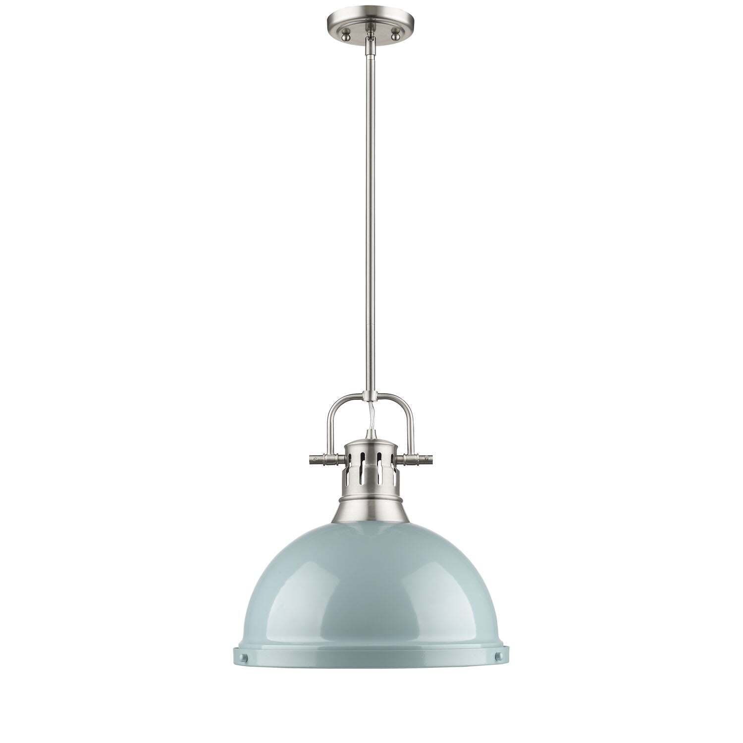 Golden Lighting Duncan 1-Light Rod Pendant - 14" - Pewter - Seafoam