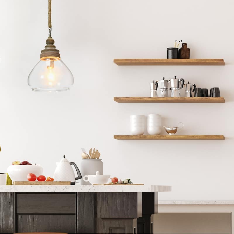 Glass & Mango Wood Pendant Light