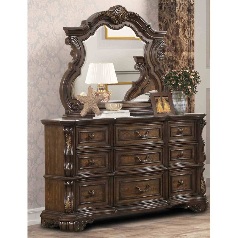 Dark Brown Finish Traditional Bedroom Furniture Set with USB Nightstand Headboard