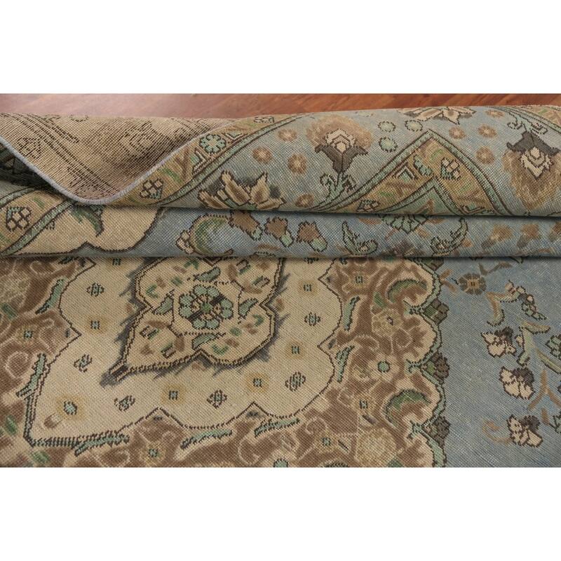 Light Blue Tabriz Persian Area Rug Hand-Knotted Oriental Wool Carpet - 7'10"x 11'1"