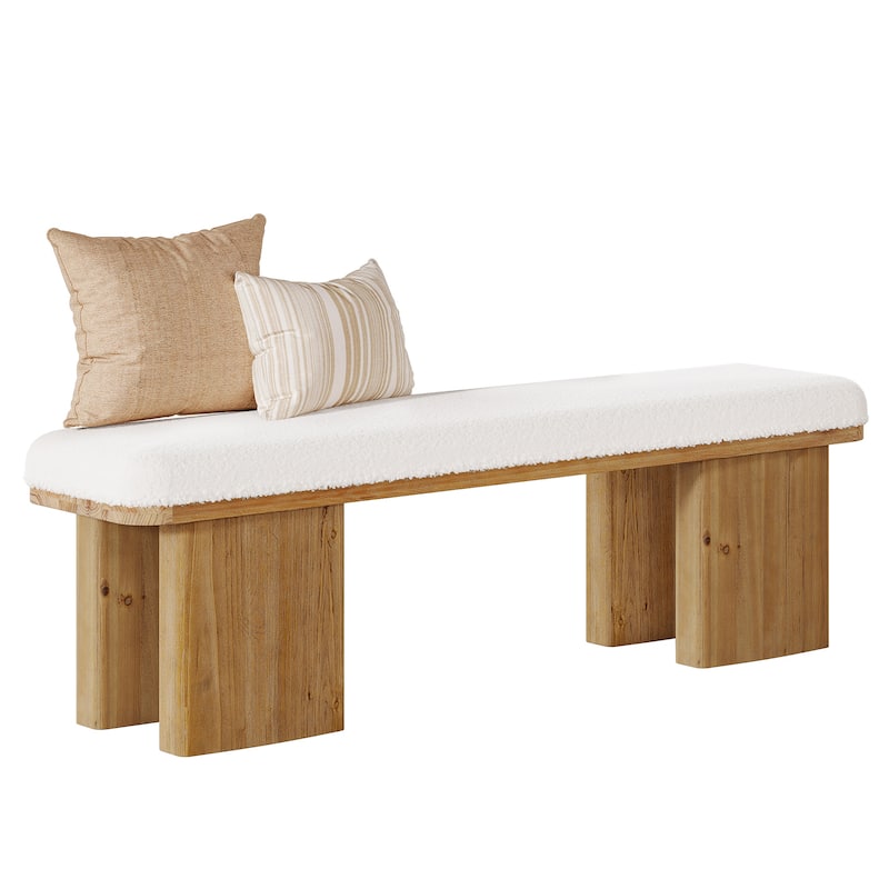 59.05-Inch Solid Wood Entryway Bench, Modern Upholstered End of Bed Bench, Long Ottoman for Bedroom, Entryway