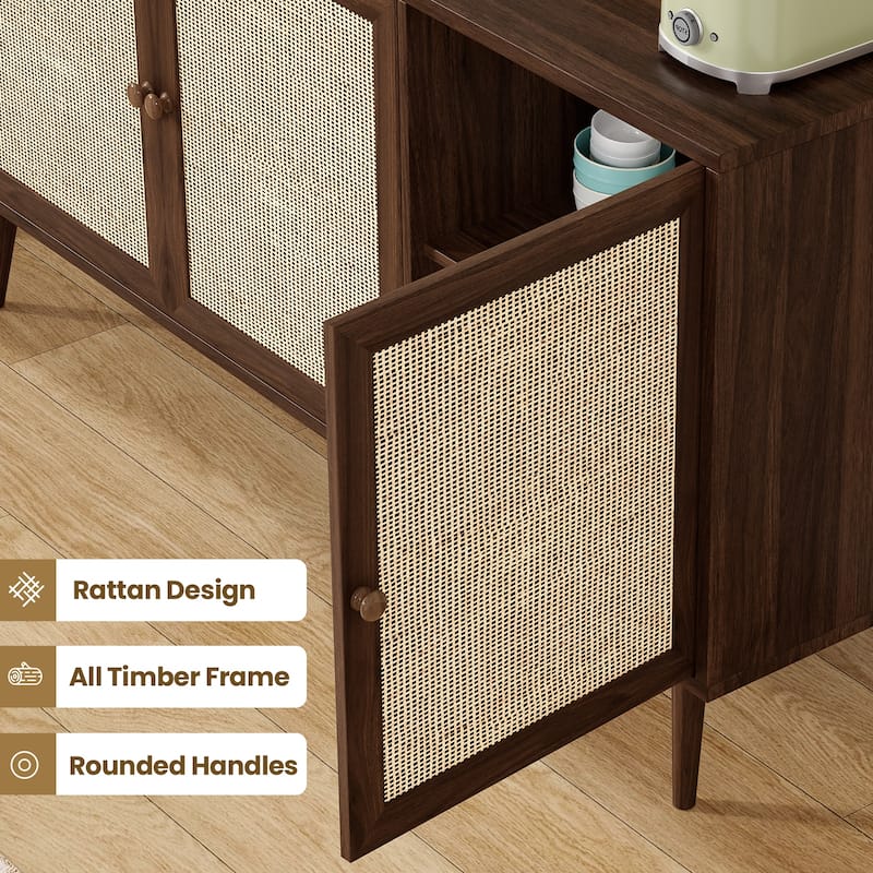Sideboard Buffet Cabinet with 3 Rattan Doors,Modern Kitchen Storage Console Cabinet for Entryway Living Room (Large)