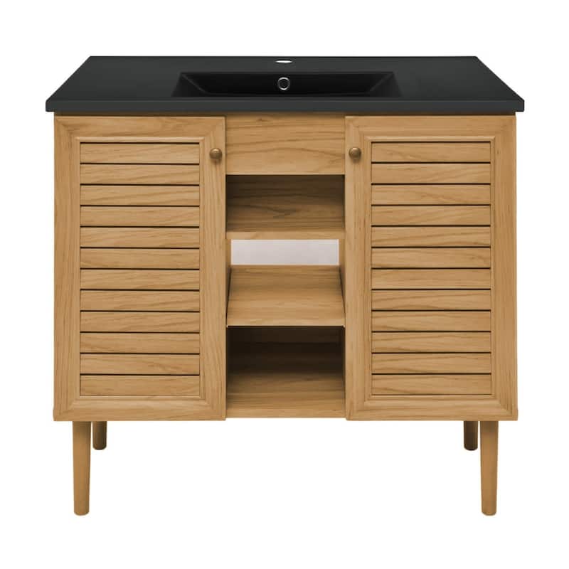 Swiss Madison SM-BV374MB Bron 37" Free Standing Single Basin Vanity - Golden Oak / Matte Black - Oak Finish