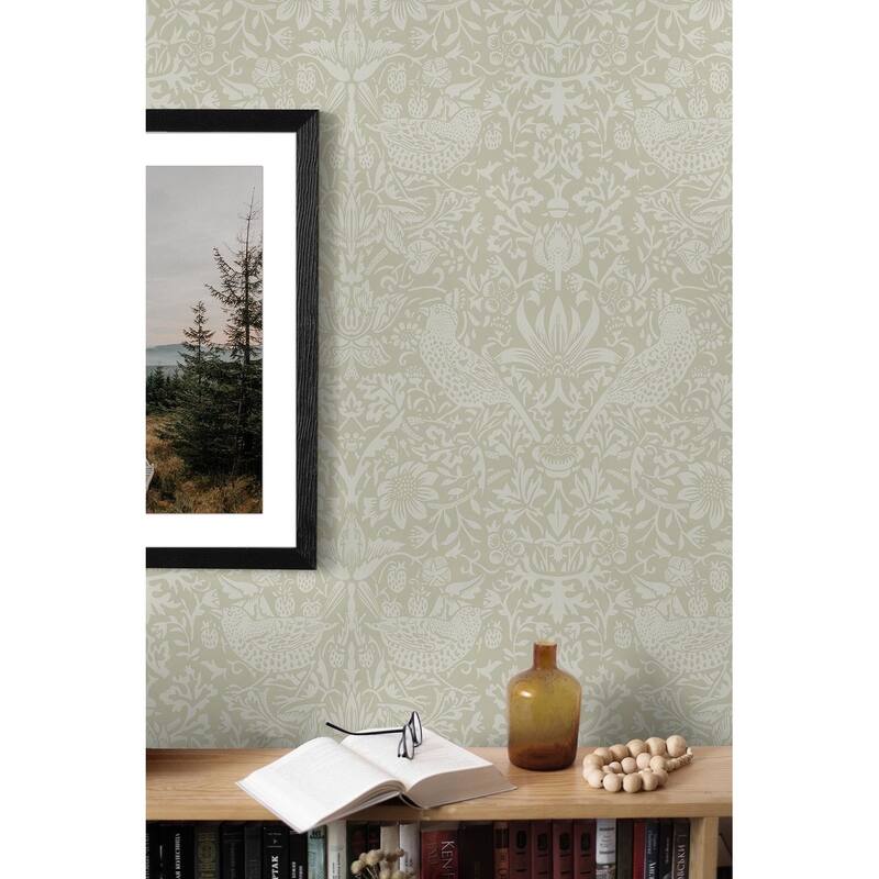 NextWall Tonal Bird Garden Peel and Stick Wallpaper