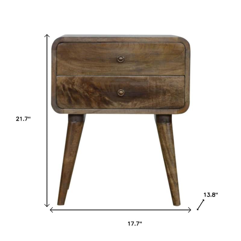 HomeRoots 22" Natural Solid Wood Distressed Two Drawer Nightstand