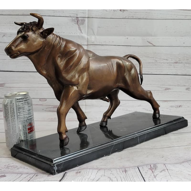 Bull Bronze Metal Sculpture Statue Lost Wax Casting On Black Marble 11 Inches X 18 Inches
