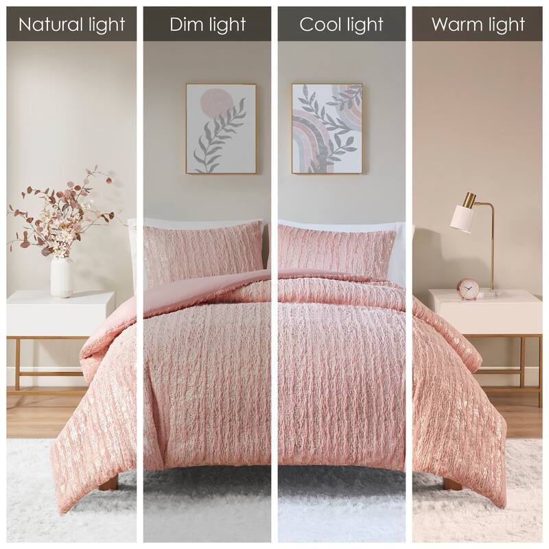 Intelligent Design Alaia Metallic Print Synthetic Fur Duvet Cover Set