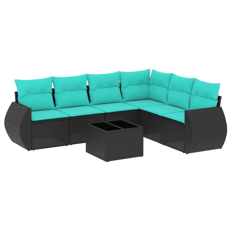 vidaXL 6 Piece Patio Sofa Set with Cushions Black Poly Rattan