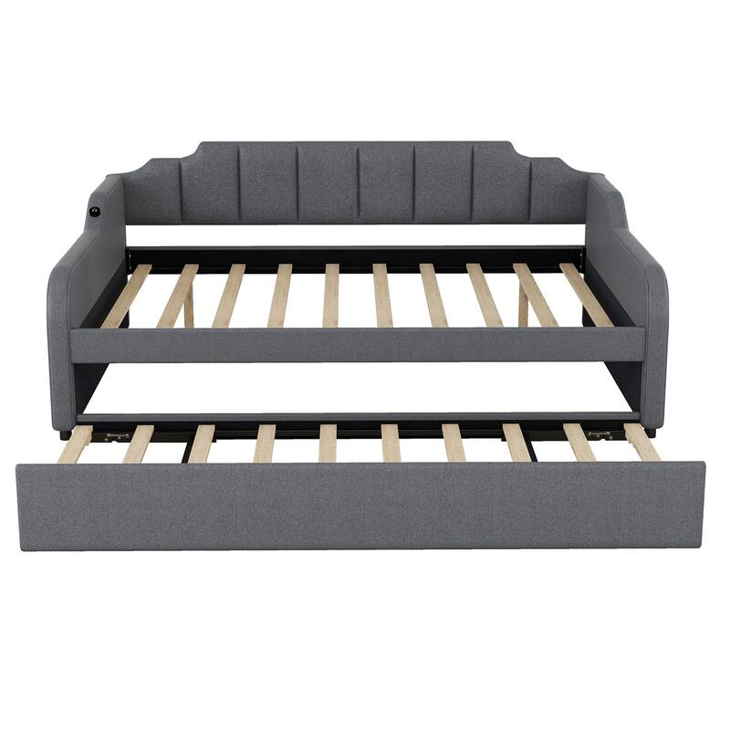 Multifunctional Full Daybed with Trundle and USB Charger, Space-Saving and Elegant