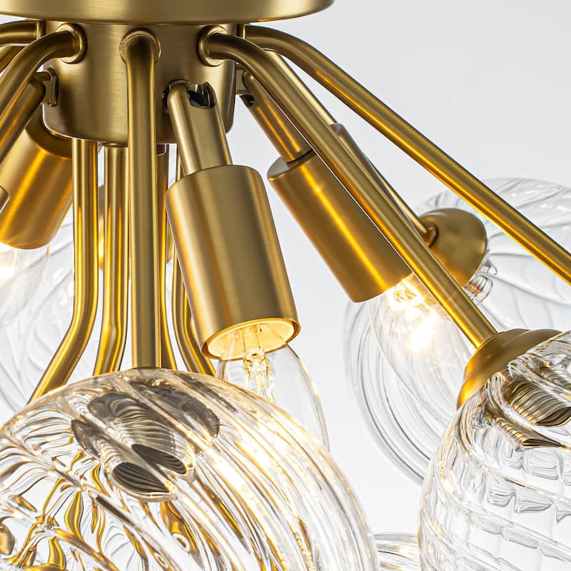 4-Light Modern Luxury Brushed Brass Iron & Textured Glass Globe Flush Mount Ceiling lighting for Living & Dining Areas