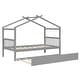 preview thumbnail 51 of 110, Creativity House Bed Twin/ Full Size Frame with Trundle for Boys Girls, Wood Platform Bed with Roof No Box Spring Needed
